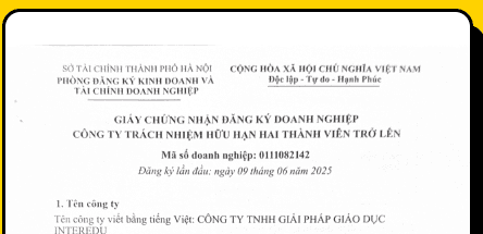 Trích đoạn công khai Giấy chứng nhận đăng ký doanh nghiệp của InterEdu