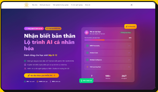Giao diện cổng hướng nghiệp và lộ trình cá nhân hóa dành cho học sinh
