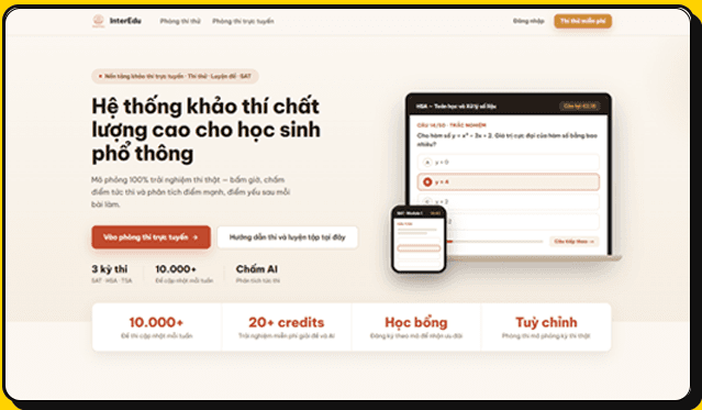 Giao diện hệ thống khảo thí đánh giá năng lực dành cho học sinh phổ thông
